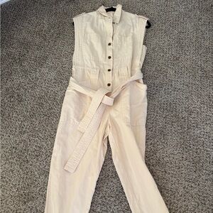 Banana Republic Light Beige Button-Front Jumpsuit